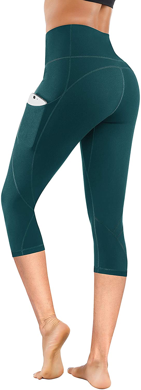 Yoga Capris with Pockets 4 Ways Stretch Tummy Control Capri Workout Leggings for Women Lingswallow High Waist Yoga Pants 
