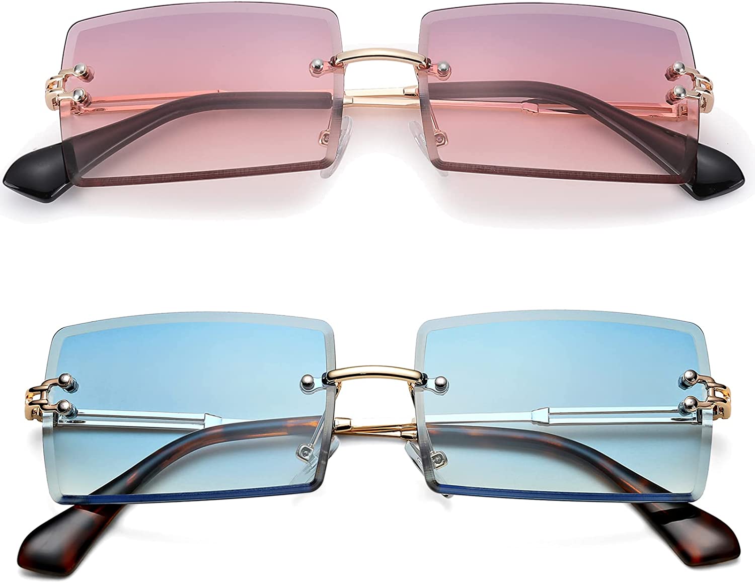 Rectangle Sunglasses for Men/Women Small Rimless Square Shade Eyewear