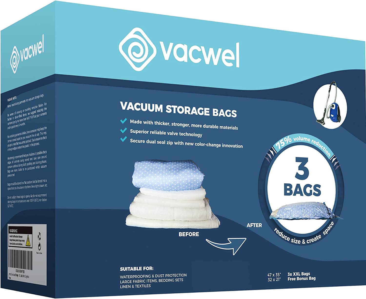  Vacwel Vacuum Storage Bags 5-Pack XXL- Jumbo Space Vacuum Storage  Bags for Clothing Storage - Vacuum Space Bags for Comforters, Blankets and  Clothes - Vacuum Sealer Bags - 5x XXL Bags (