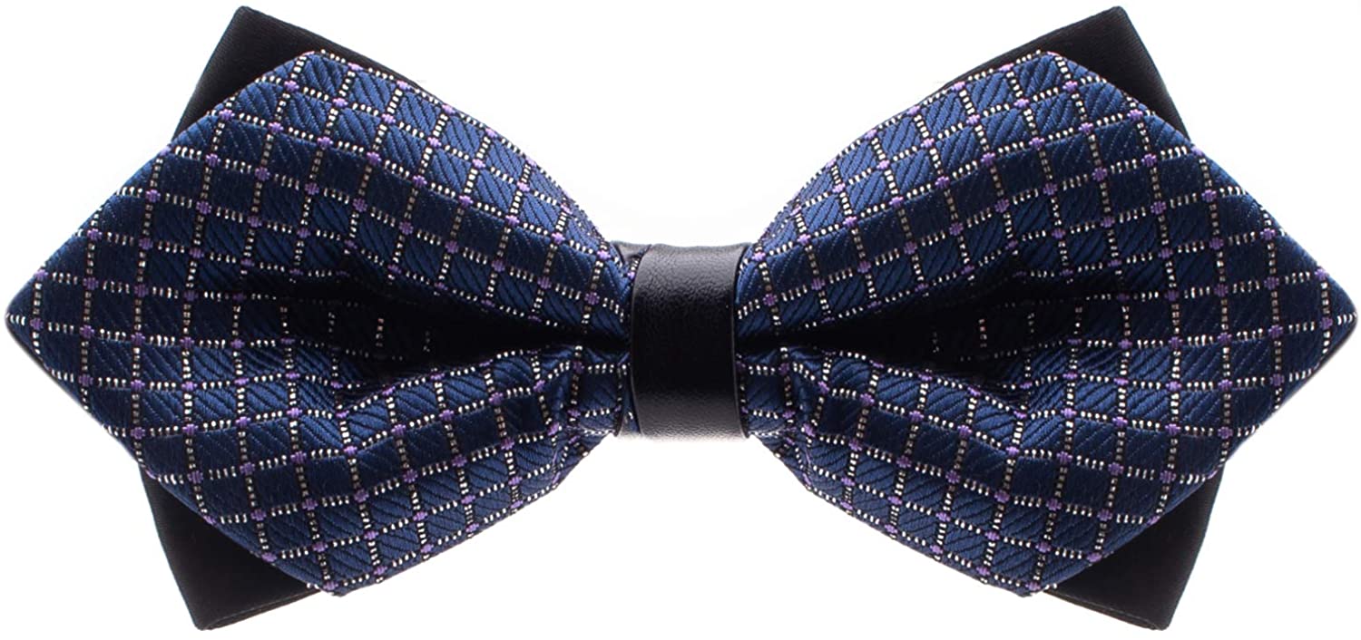 Black Chess Board with Tiny Squares Diamond Tip Mens Pre-Tied Bow Tie by DQT 