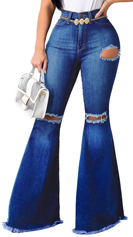 Skinny Ripped Bell Bottom Jeans for Women Classic High Waisted Flared Jean  Pants