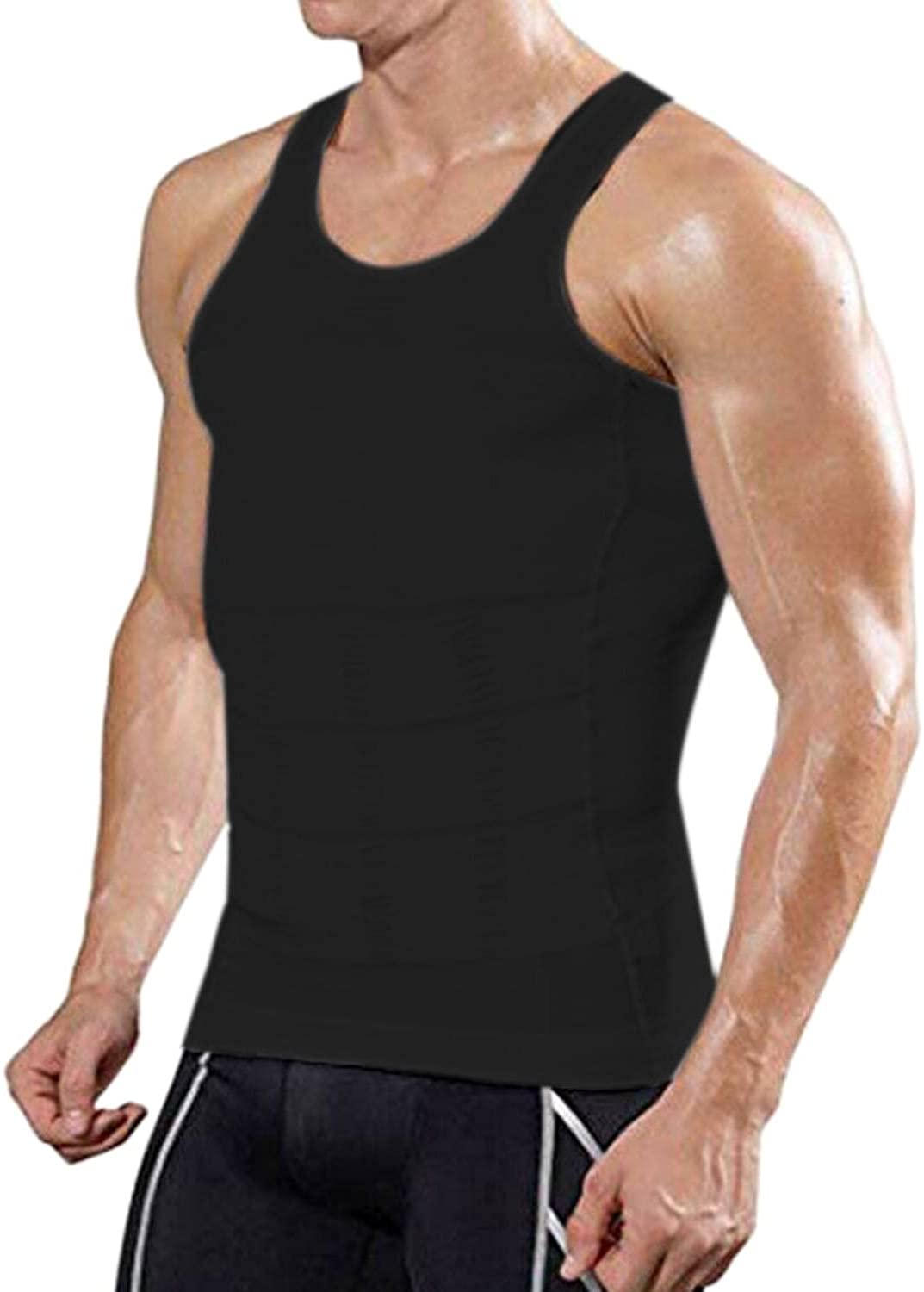 COOFANDY Men's 2 Pack Compression Shirt Slimming Body Shaper Vest Gym  Workout Tank Top Sleeveless Abdomen