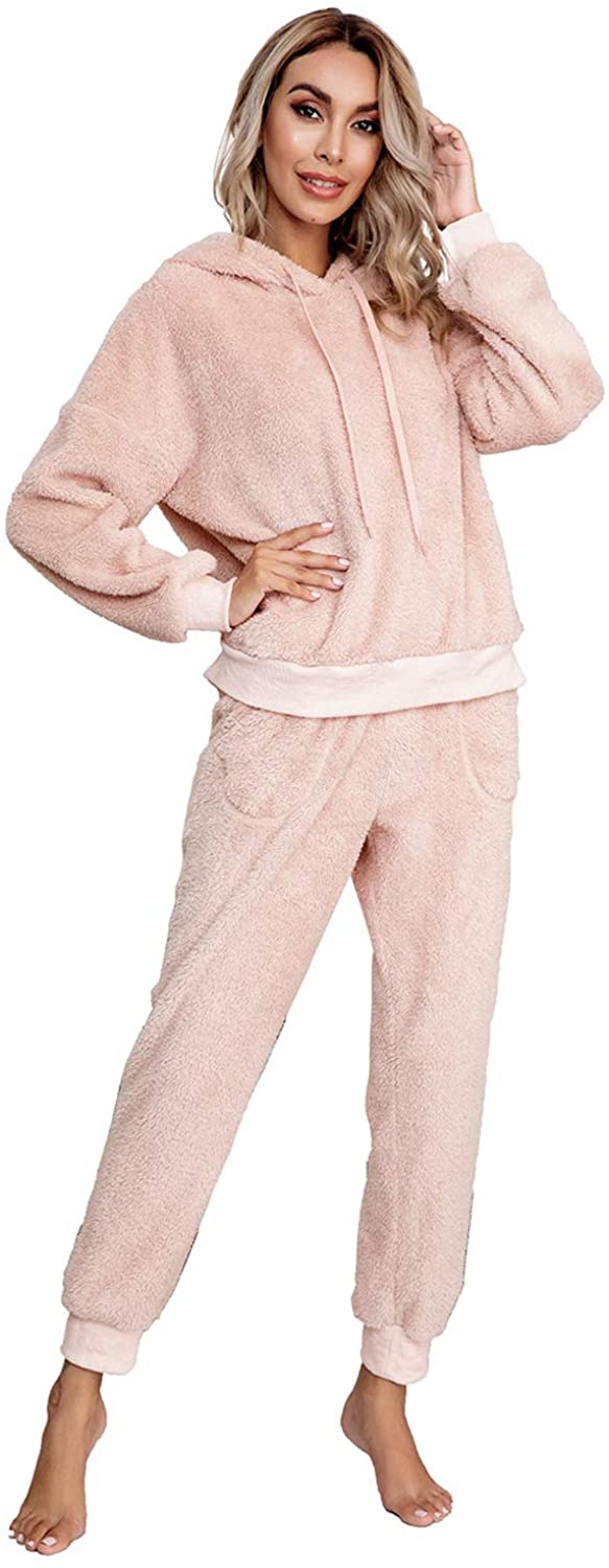 Siaeamrg Womens Fuzzy Sherpa Fleece Pajamas Set Long Sleeve Hoodies Pajama Pant Ebay