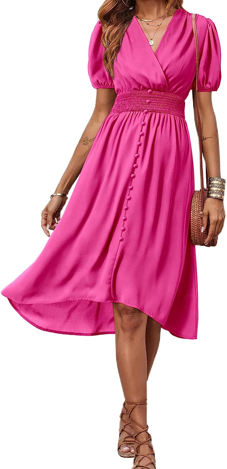 Buy PRETTYGARDEN Women's Floral Wrap V-Neck Midi Dress Short