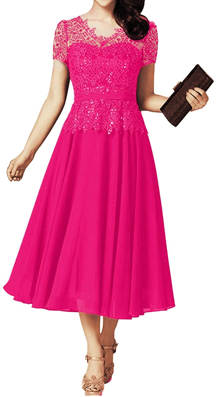 Simple Modern Hot Pink Full Length Chiffon Mother Of The Bride Dresses  Short Sleeve V Neckline Pleated Wedding Party Gowns - Mother Of The Bride  Dresses - AliExpress