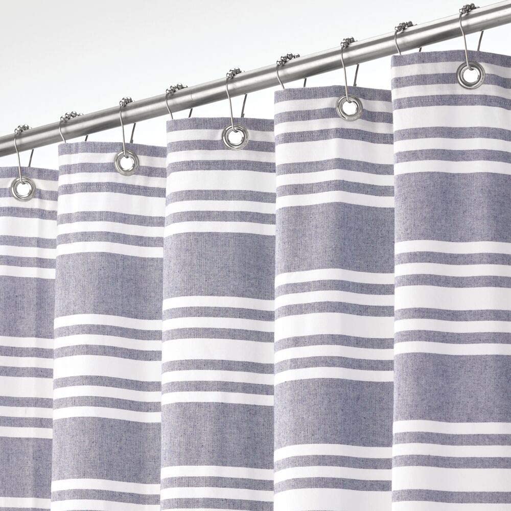 Hotel Quality mDesign Premium 100% Cotton Stripe Fabric Shower Curtain for Ba 
