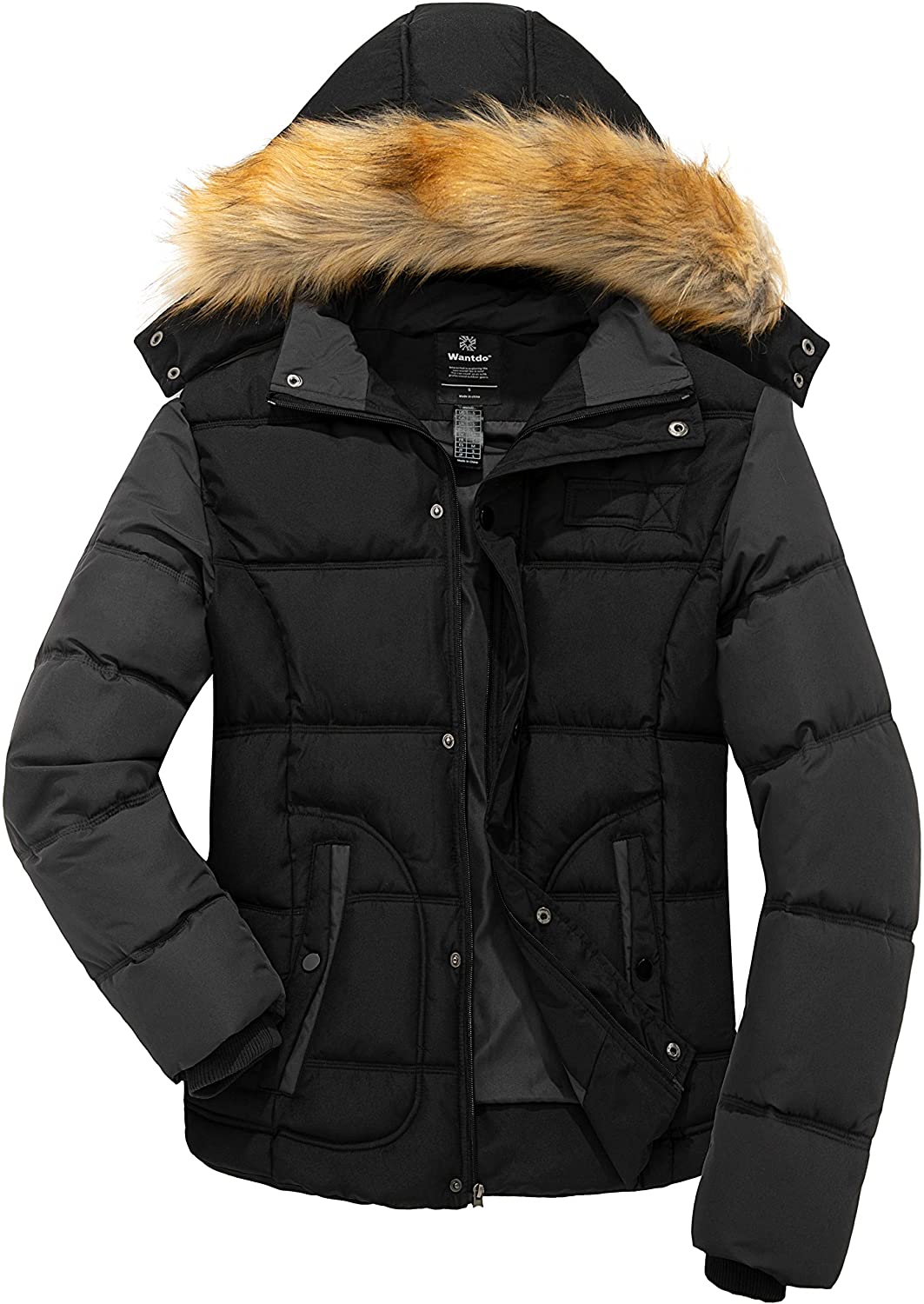 Wantdo Men's Puffer Jacket Thicken Padded Winter Coat with Removable Hood