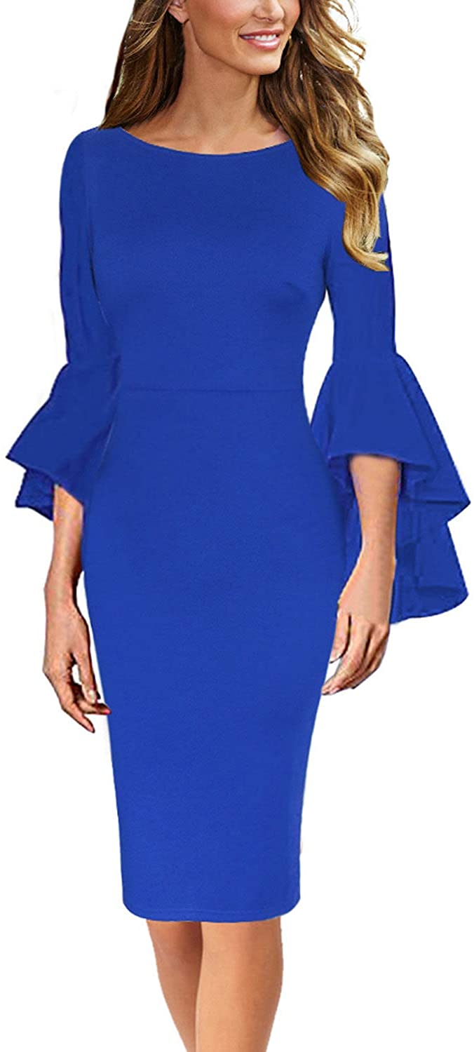 VFSHOW Womens Bell Sleeve Cocktail Party Bodycon Pencil Sheath Dress | eBay