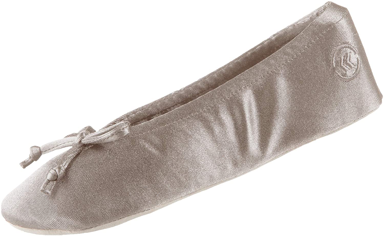 Isotoner Women's Satin Ballerina Slippers with a Soft Tie Bow and Suede Sole 