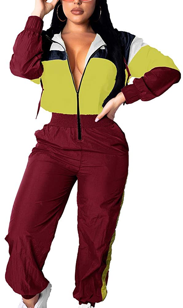 EOSIEDUR Women's Pullover Hoodies Jumpsuit Zipper Jacket Windbreaker Elastic Waistband Pants One Piece Tracksuit Set 