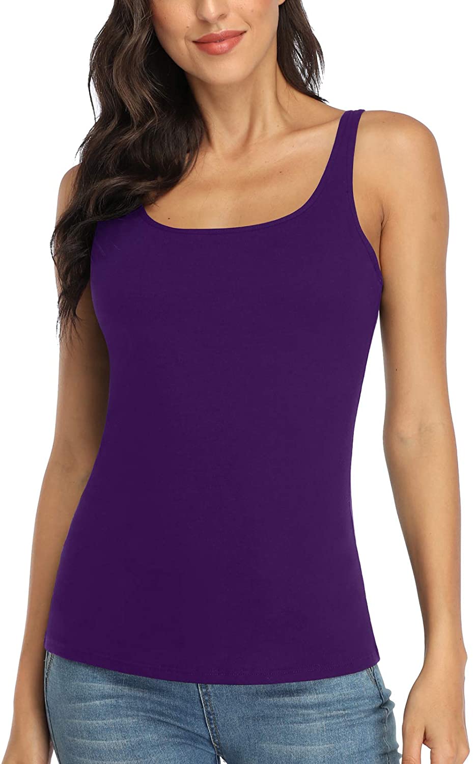 V FOR CITY Women's Cotton Tank Top with Shelf Bra Adjustable Wider