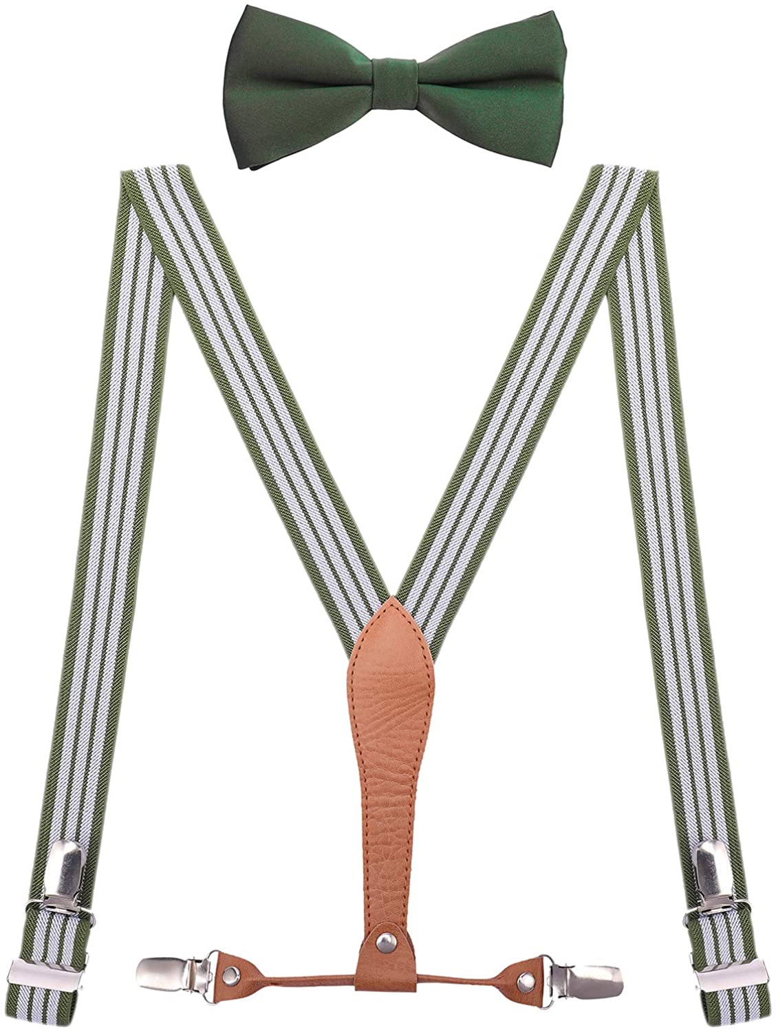 WDSKY Mens Boys Suspenders and Bow Tie Elastic with Leather Y-Back | eBay