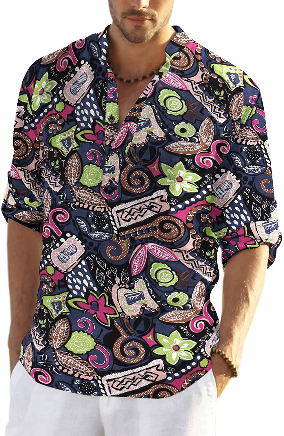Men's Henley Shirts Long Sleeve Tops Summer Beach Hippie T Shirts