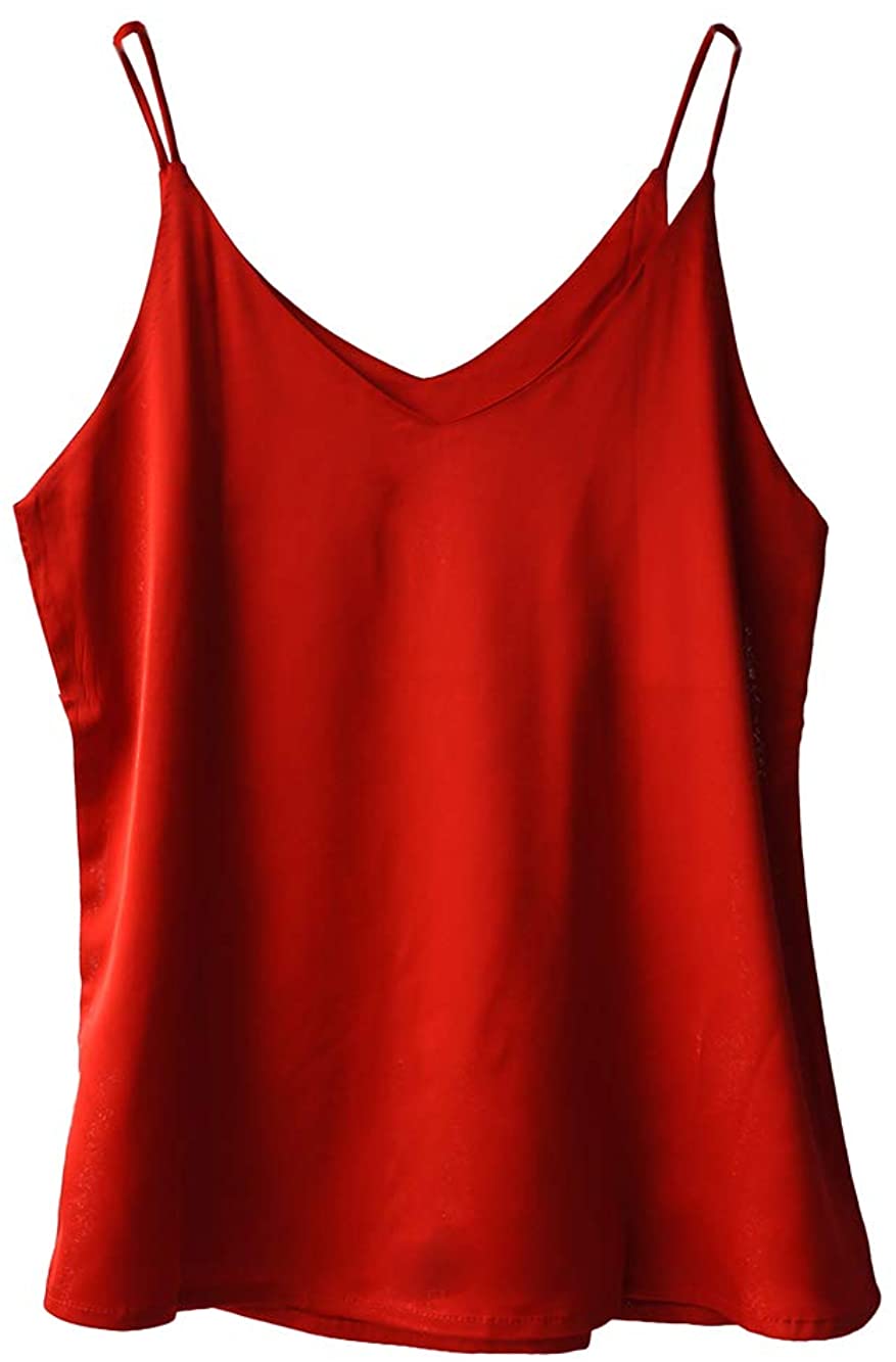 Wantschun Womens Lace V-Neck Cami Tank Top Silk Satin Camisole Vest  Sleeveless Blouse Shirt