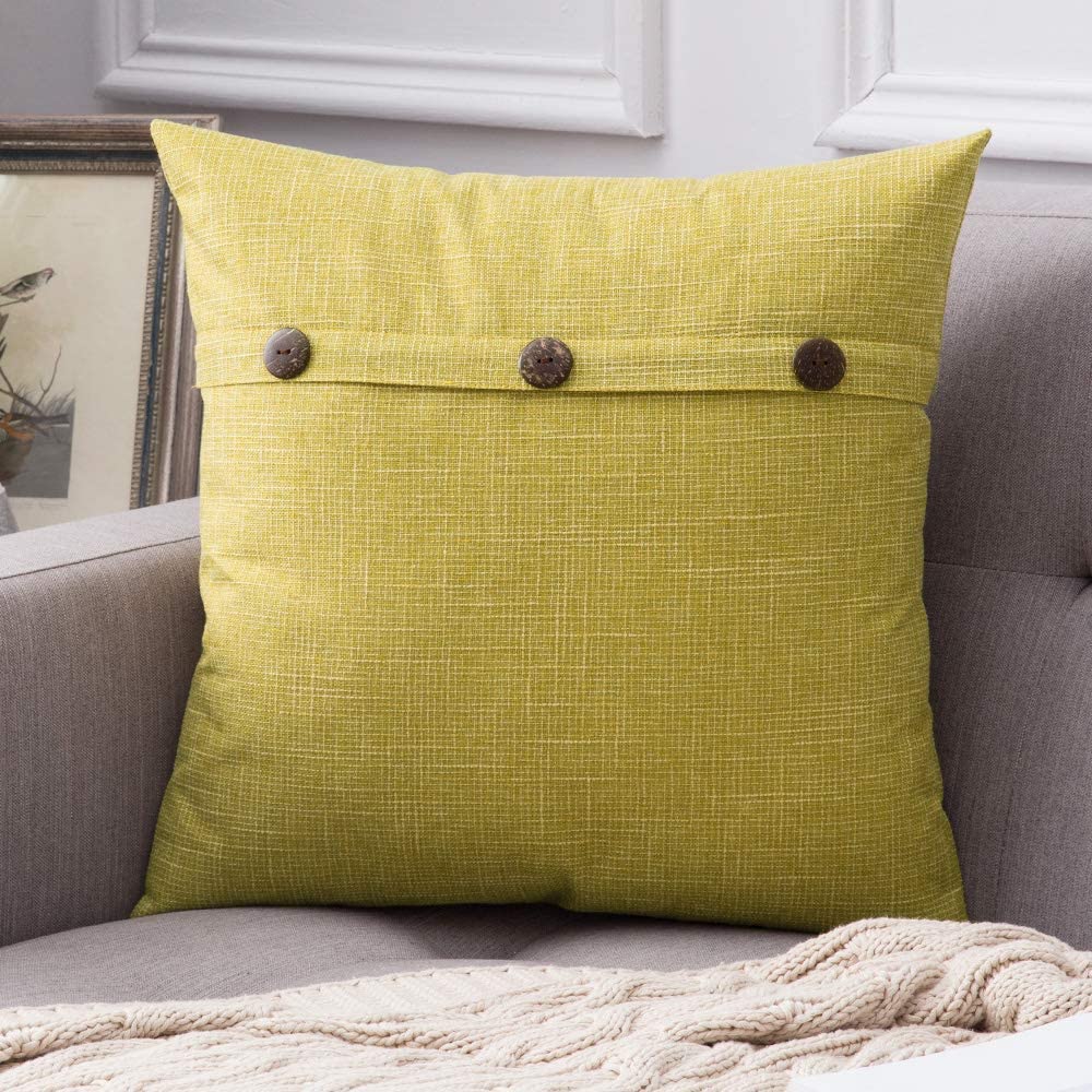 18x18 Inch Green MIULEE Solid Linen Pillow Covers and Trilpe Button Pillow Covers Bundle