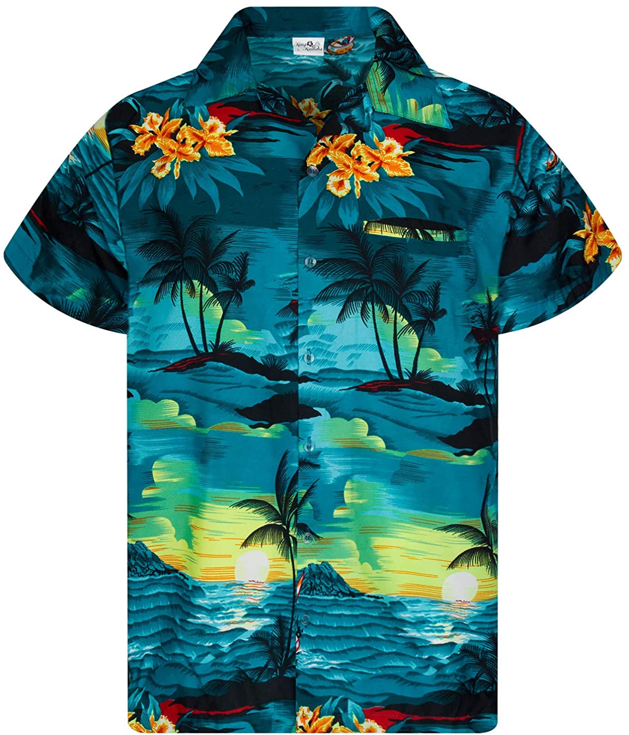 King Kameha Hawaiian Shirt for Men Funky Casual Button Down Very Loud Shortsleeve Unisex Print Surf