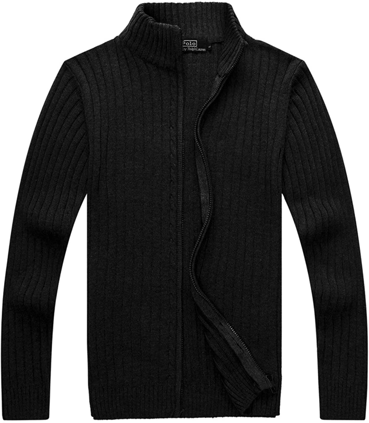 Yeokou Mens Casual Autumn Stand Collar Full Zip Up Knitted Cardigan Sweater 