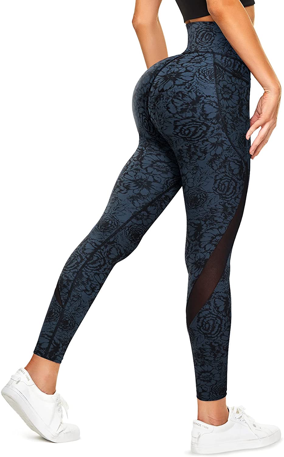 Buy TrainingGirl Mesh Leggings for Women High Waisted Yoga Pants Workout  Running Printed Leggings Gym Sports Tights with Pockets (Black, Medium) at