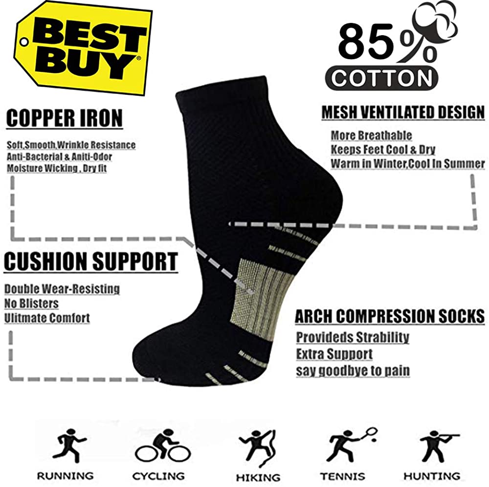 Sports Low Cut Socks Fit for Athletic,Travel 5/7/12 Pairs Running Aoliks Copper Compression Socks for Men & Women