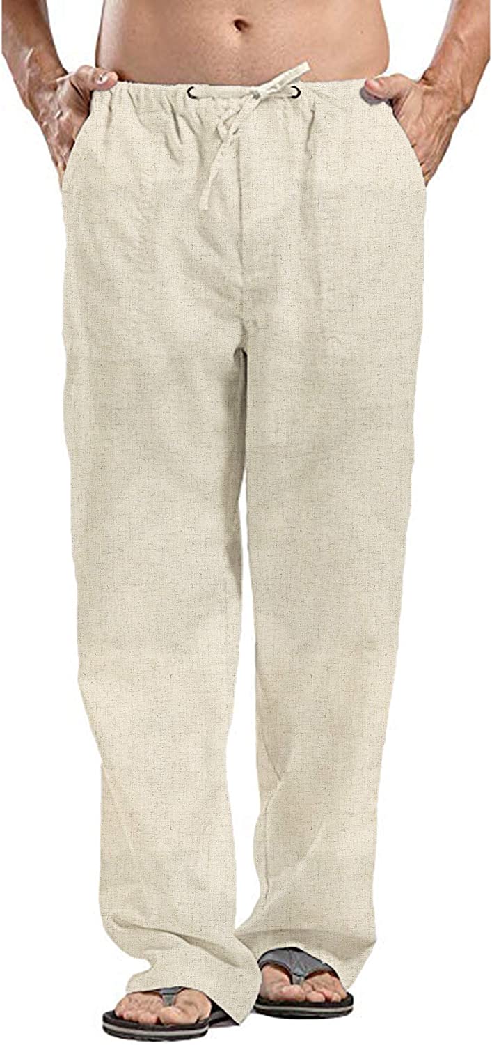 COOFANDY Pantalon de yoga en coton et lin pour homme Léger et élastique 