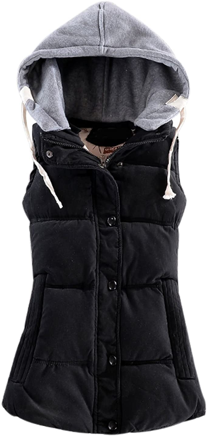 Yeokou Women's Slim Sleeveless Quilted Removable Hooded Winter Puffer Vest Coat 