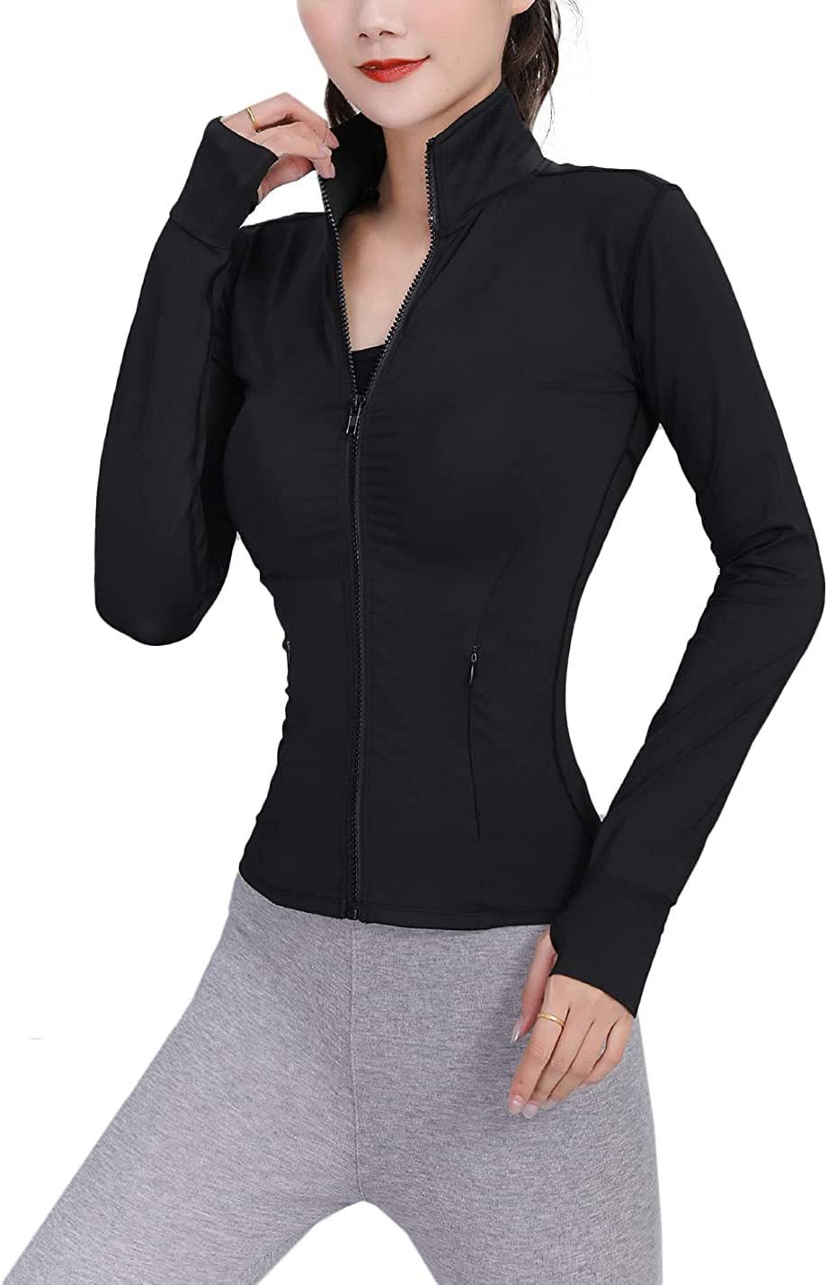 Women's Running Track Jacket, Women's Workout Yoga Jacket Long Sleeve Slim  Fit Yoga Sports Running Tops with Full Zip