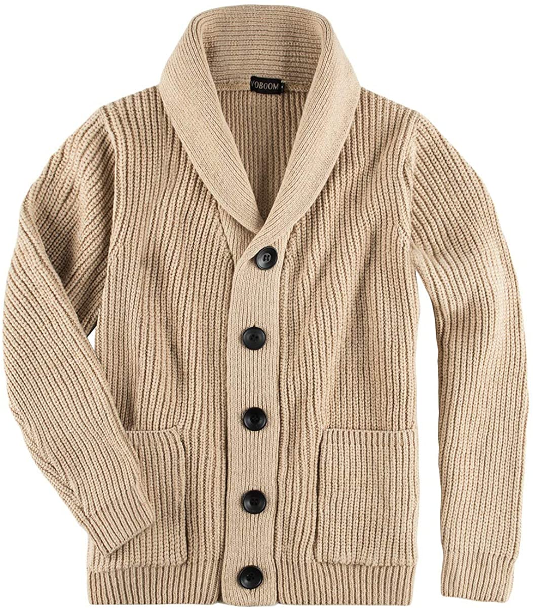 VOBOOM Men's Knitwear Button Down Shawl Collar Cardigan Sweater with ...