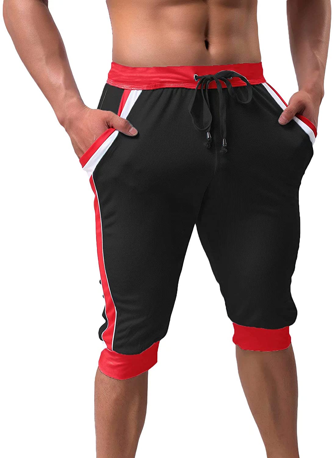 MAGCOMSEN Men's Joggers Sweatpants with 4 Pockets Gym Workout Running Shorts Drawstring Capri Pants 