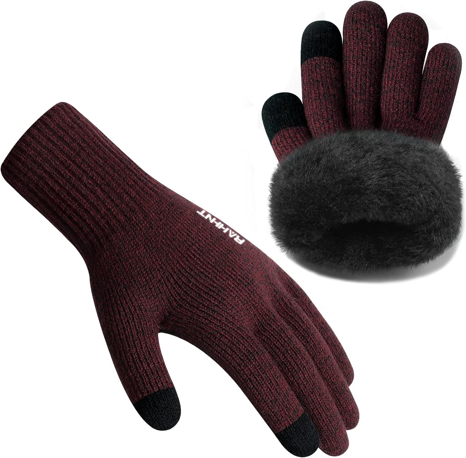 Rahhint Wool Winter Gloves Men Women Fleece lined Knit Gloves with