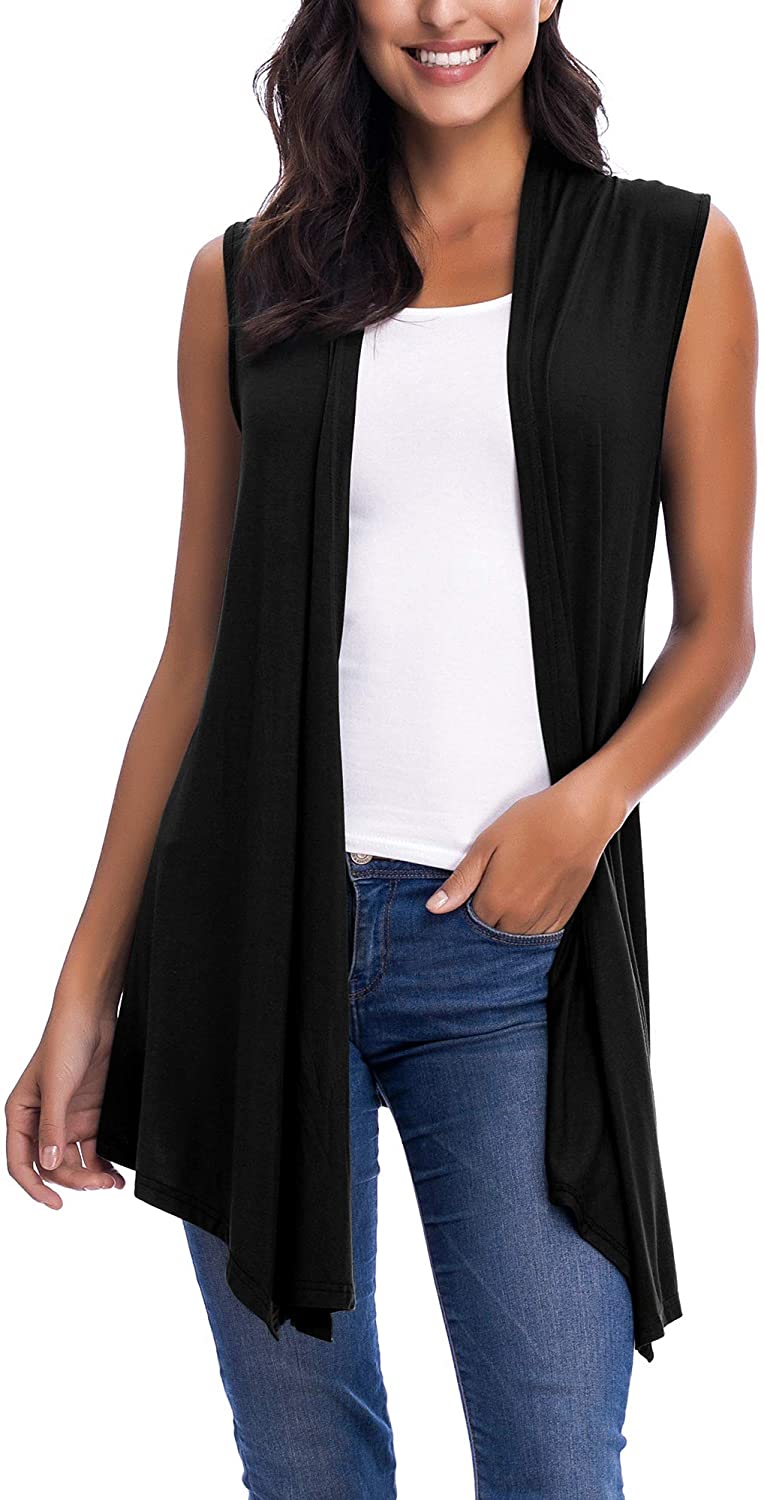 Women’s Sleeveless Asymmetric Cardigan Vest Solid Open Front Draped | eBay