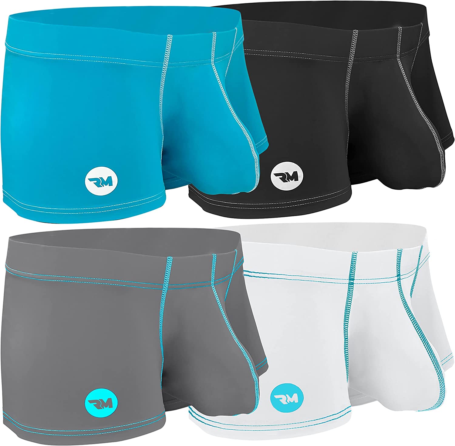Wholesale Bulge Enhancing Pouch Underwear for Men – 4 Ice Silk Mens Boxer  Briefs with Size D Pouch – Sexy Mens Underwear by Real Men Black White Grey  Cyan 9 in Large