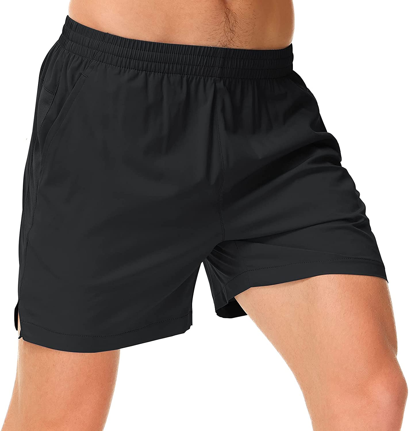 Lightweight and Breathable Black MIER Mens Workout Running Shorts Quick Dry Active 5 Inches Shorts with Pockets