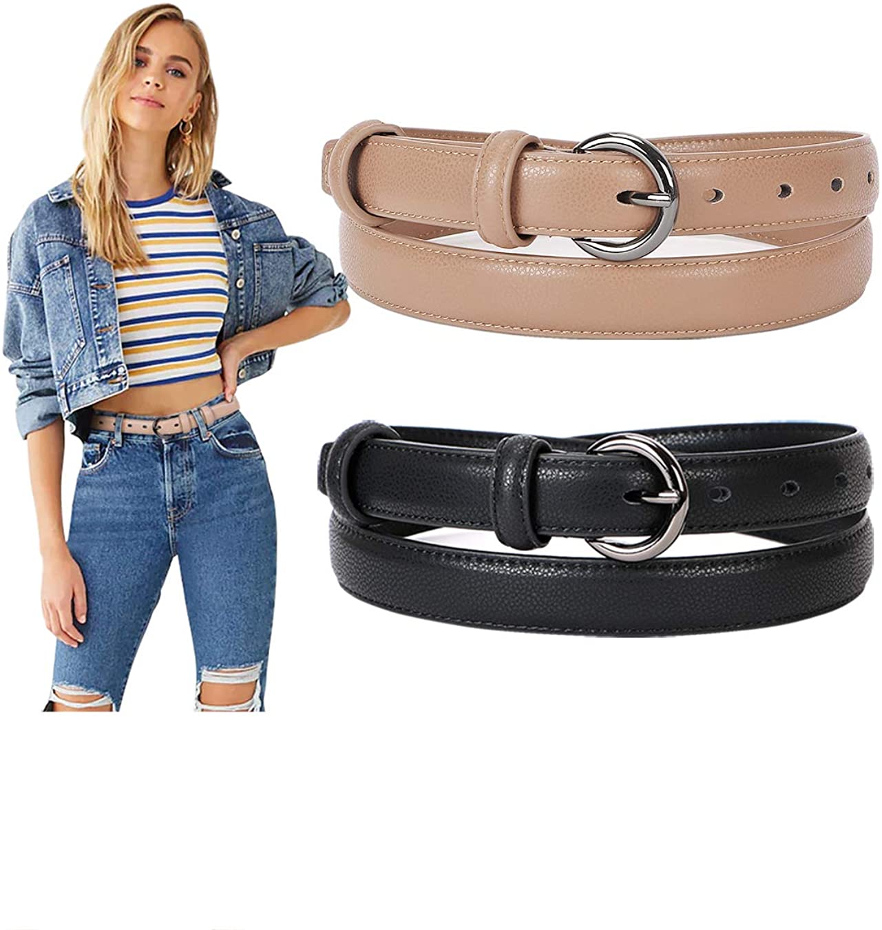 Buy SUOSDEY Fashion Womens Leather Belt, Soft Leather Waist Belt with Pin  Buckle for Jeans Pants,width 1.3, 10-black+coffee (Matte Black Buckle),  Small: fits waist from 25-30 at