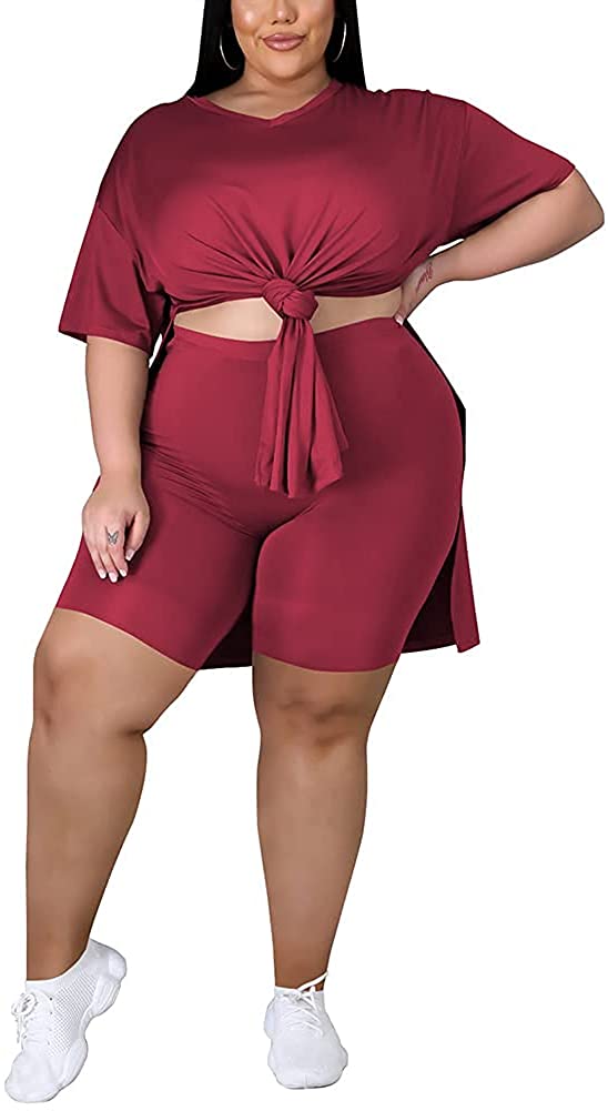 Plus Size 2 Piece Outfits for Women Summer Boho Ruffle Crop Top