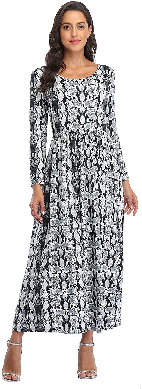 Qurvoo Women's Long Sleeves Maxi Dress Plain Empire Waist Casual Dress  Loose Fall/Winter Dresses with Pockets Black - S at  Women's Clothing  store