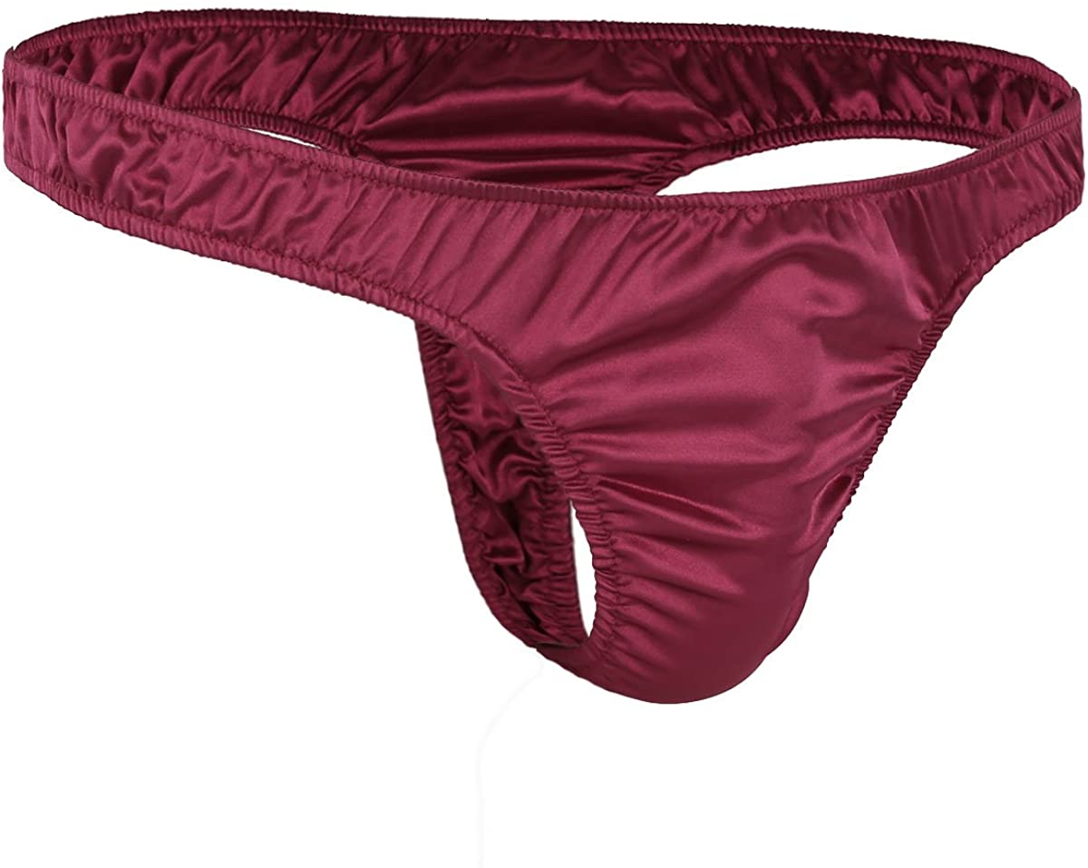 MSemis Men's Satin Silk Thong Underwear Sissy G-String T-Back Low Rise ...