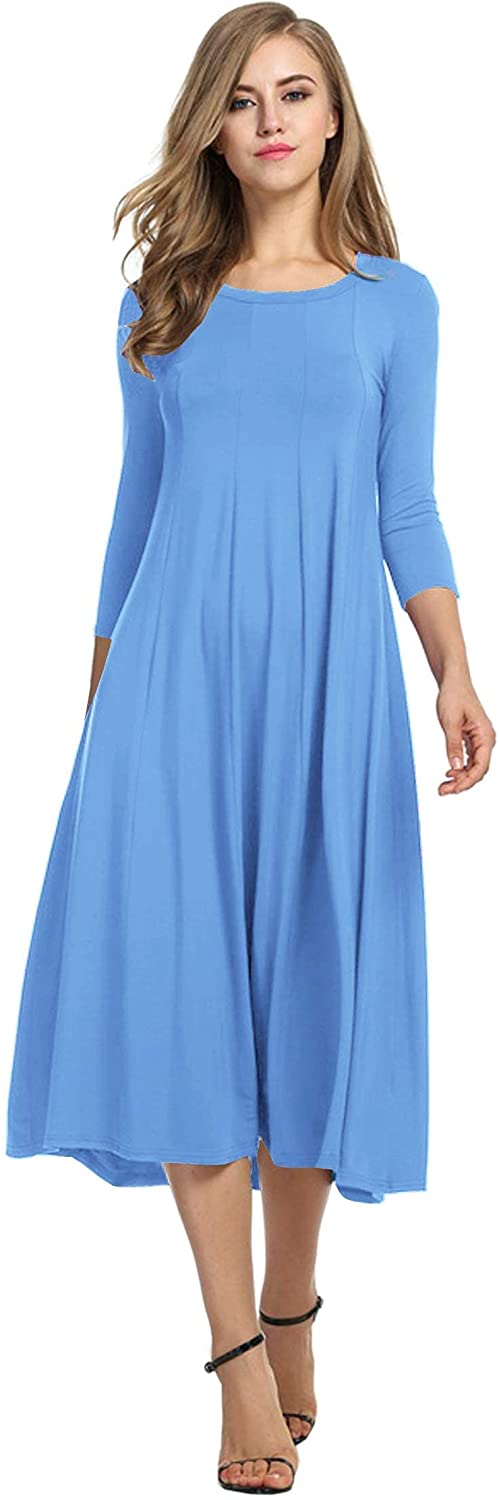 HOTOUCH Women's 3/4 Sleeve A-line and Flare Midi Long Dress