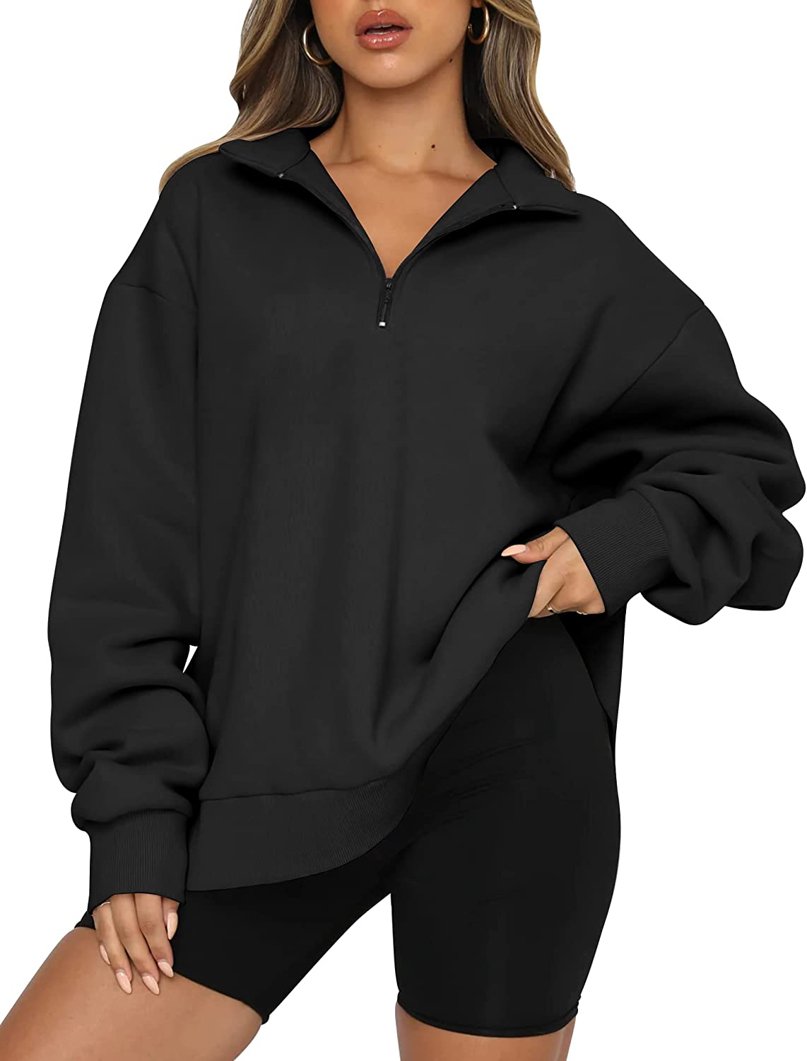 EFAN Womens Oversized Half Zip Pullover Long Sleeve Sweatshirt Quarter Zip  Trend