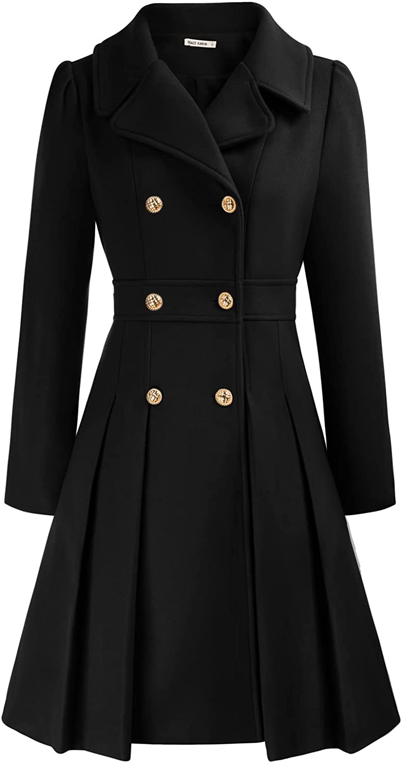  GRACE KARIN Women Swing Double Breasted Pea Coat