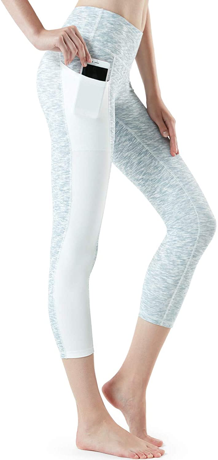 TSLA Women Capri Yoga Pants with Pockets 4-Way Stretch Capri Workout Leggings 