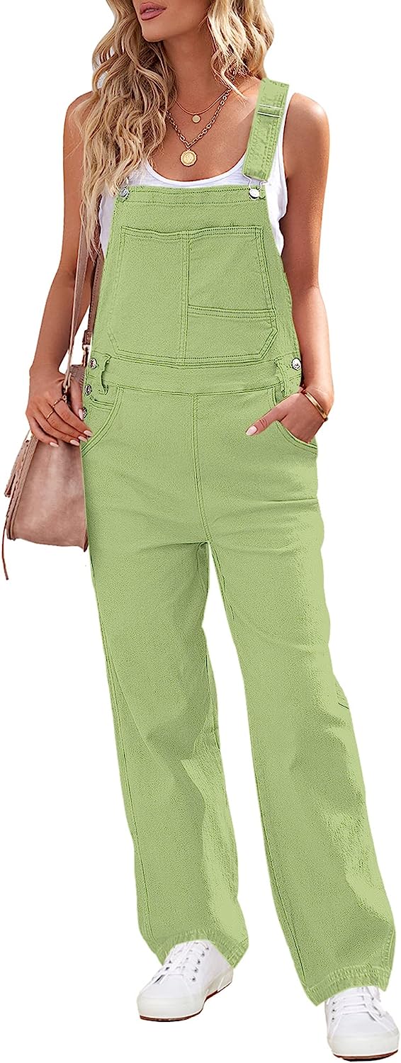 luvamia Overalls for Women Loose Fit Classic Bib Casual Jean Stretchy Denim  Overall Jumpsuit Tapered Leg