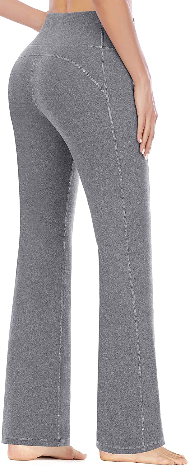 4 Pockets Work Pants for Women IUGA Bootcut Yoga Pants with Pockets for Women High Waist Workout Bootleg Pants Tummy Control 