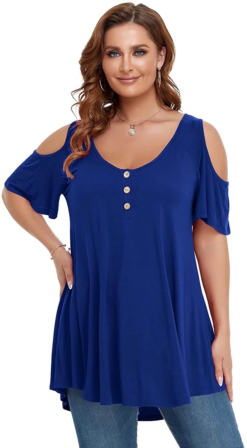 LARACE Off The Shoulder Tops for Womens Summer Clothes Plus Size Twist Knot  Short Sleeve Shirts Cold Shoulder Blouses