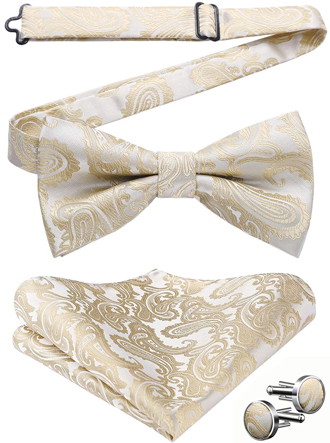 HISDERN Bow Ties for Men Bow Tie Pre-tied Paisley Bowtie and Pocket Square Set Formal Men's Bow Ties for Wedding Party 