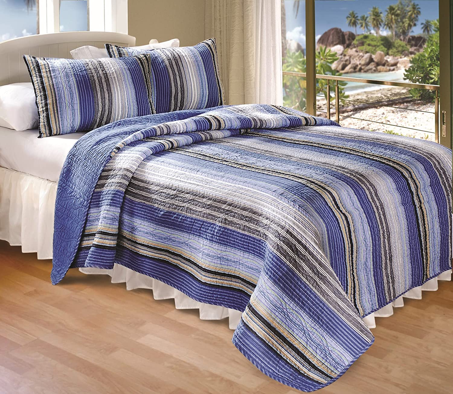 GREENLAND HOME BRISBANE Quilt Set, 2-Piece TwinXL, Blue $61.00 - PicClick