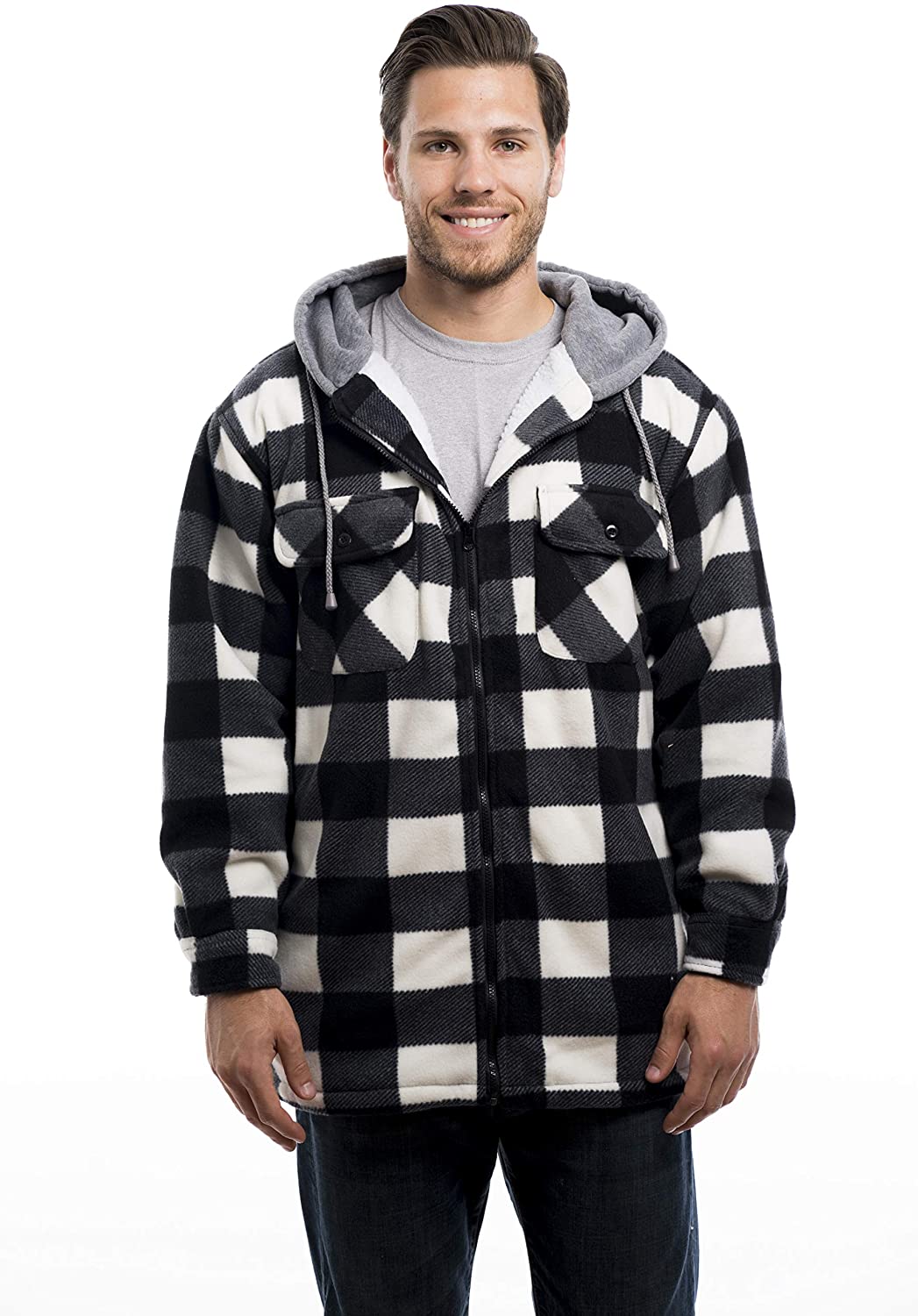TrailCrest Men's Warm Sherpa Lined Hoodie Fleece Shirt Jacket