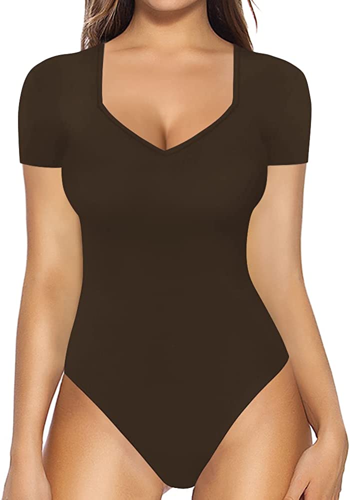 MANGOPOP Sweetheart V Neck Bodysuit for Women Long Sleeve Body Suits Going  Out Tops, A Long Sleeve Black, X-Small : : Clothing & Accessories