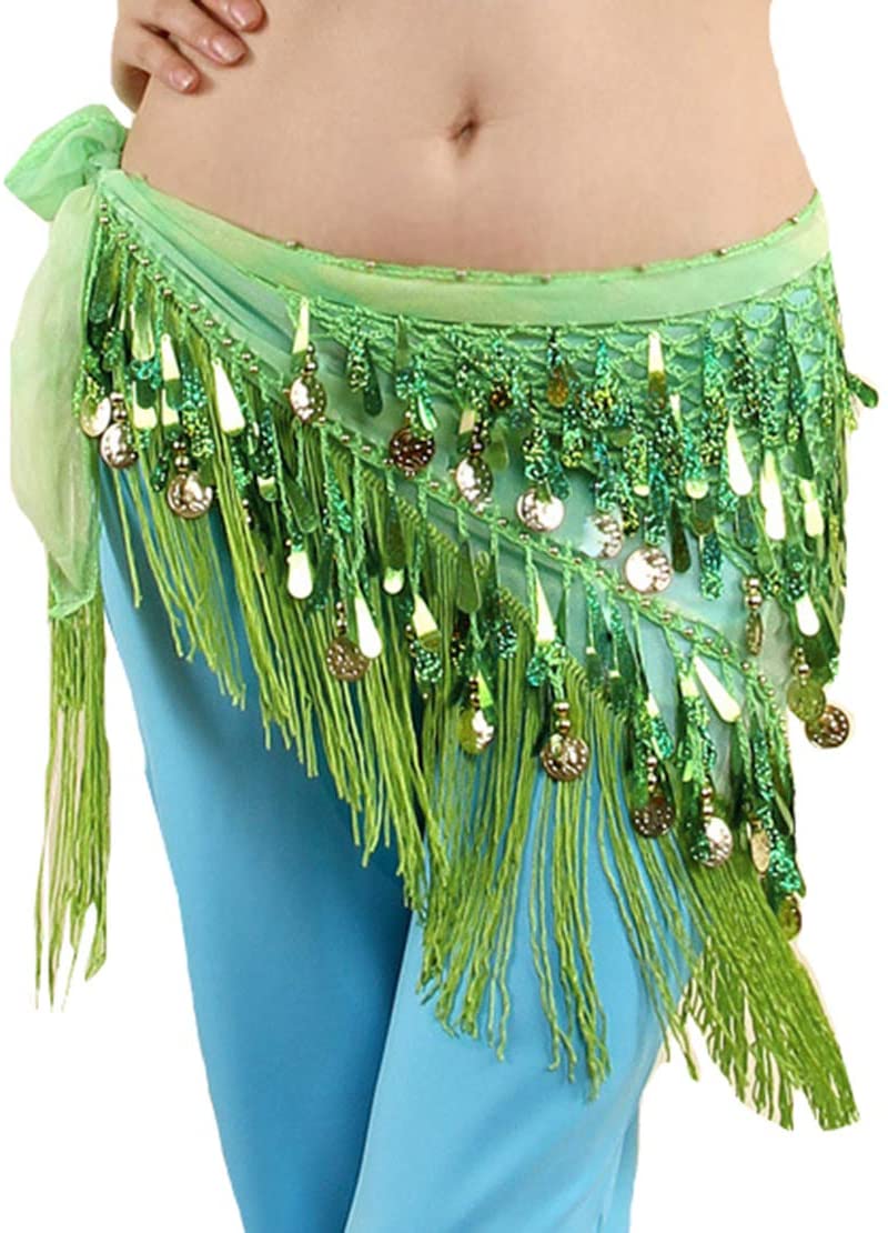 Sequin Tassels Triangle Tribal Wrap Skirt Waist Chain Lauthen.S Women Belly Dance Hip Scarf 