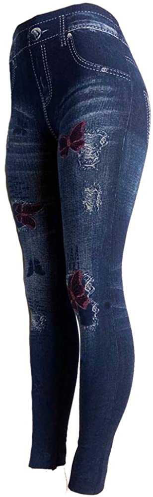 CLOYA Women's Denim Print Fake Jeans Seamless Full Length Leggings,  Blue/Rustic Bundle, XX-Large : : Clothing & Accessories