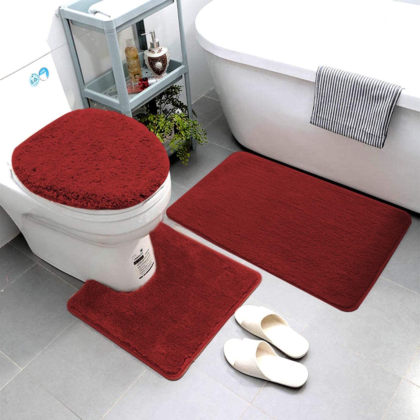 3-PC Butterfly Bathroom Rug Set Toilet Cover Bath Mat Solid Contour Rug 